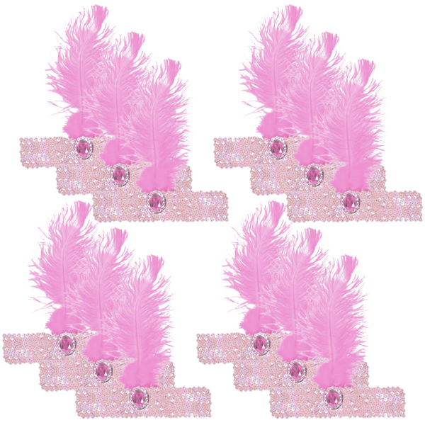 Br Costumes 12X 1920S Flapper Headband Headpiece With Feather & Sequin For Charleston Gatsby Party Light Pink Headbands