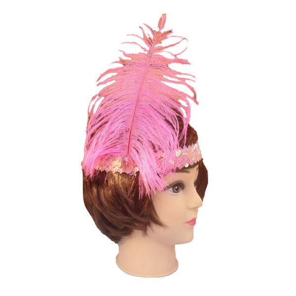 Br Costumes 12X 1920S Flapper Headband Headpiece With Feather & Sequin For Charleston Gatsby Party Light Pink Headbands