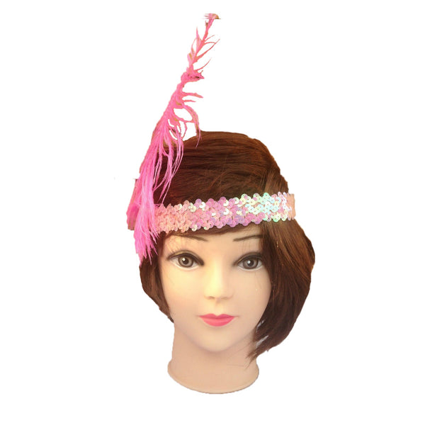 Br Costumes 12X 1920S Flapper Headband Headpiece With Feather & Sequin For Charleston Gatsby Party Light Pink Headbands