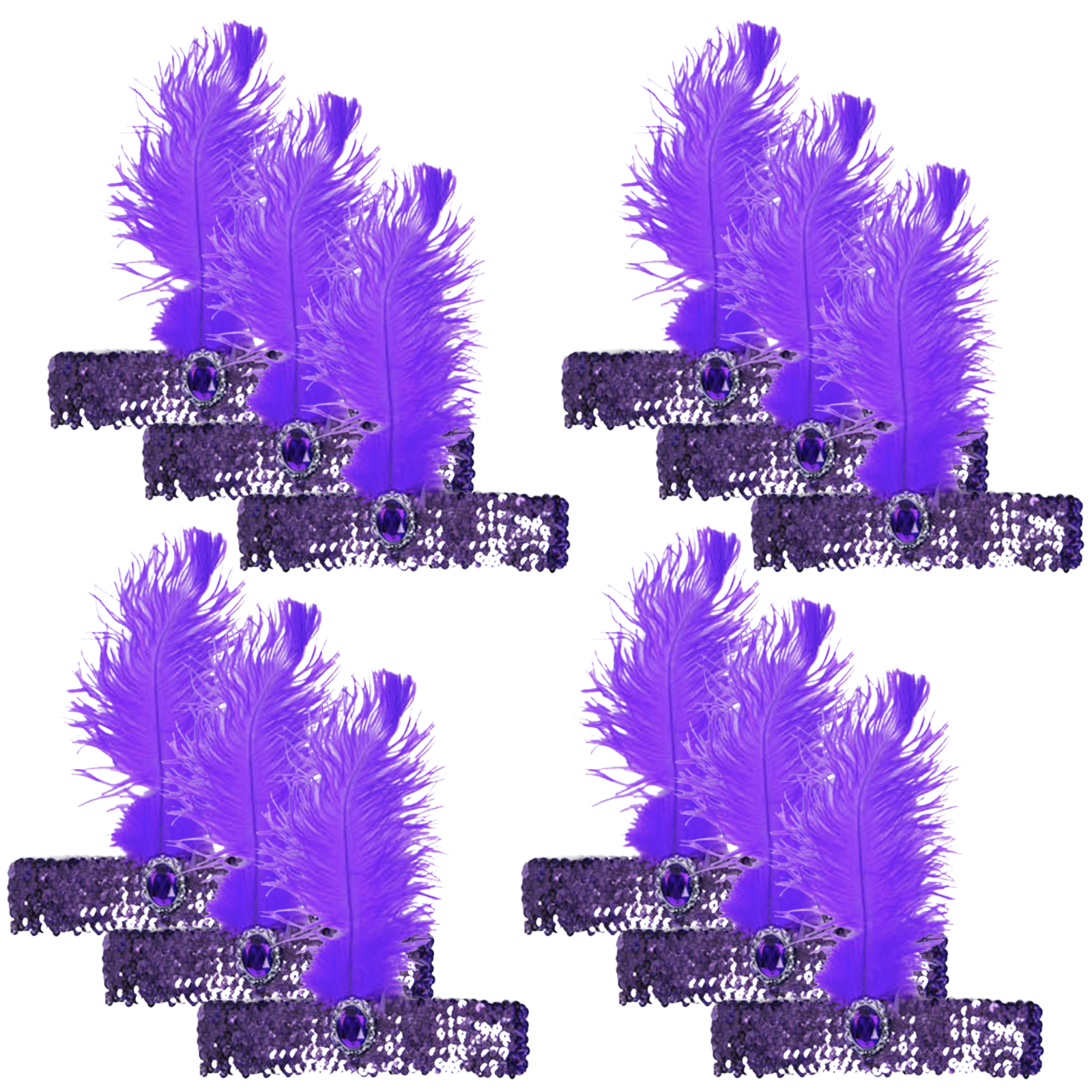 Br Costumes 12X 1920S Flapper Headband Headpiece With Feather & Sequin For Charleston Gatsby Party Purple Headbands