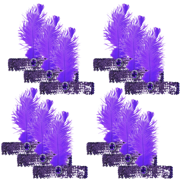 Br Costumes 12X 1920S Flapper Headband Headpiece With Feather & Sequin For Charleston Gatsby Party Purple Headbands