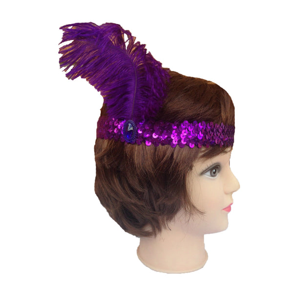 Br Costumes 12X 1920S Flapper Headband Headpiece With Feather & Sequin For Charleston Gatsby Party Purple Headbands