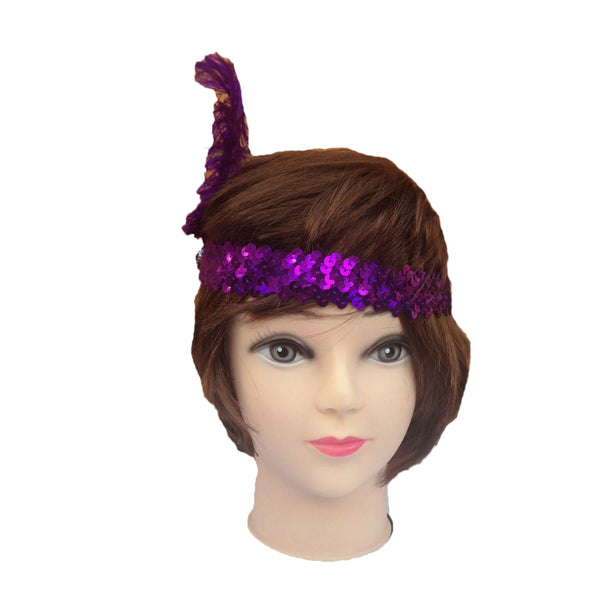 Br Costumes 12X 1920S Flapper Headband Headpiece With Feather & Sequin For Charleston Gatsby Party Purple Headbands