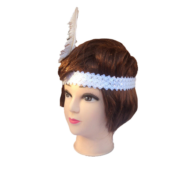 Br Costumes 12X 1920S Flapper Headband Headpiece With Feather & Sequin For Charleston Gatsby Party White Headbands