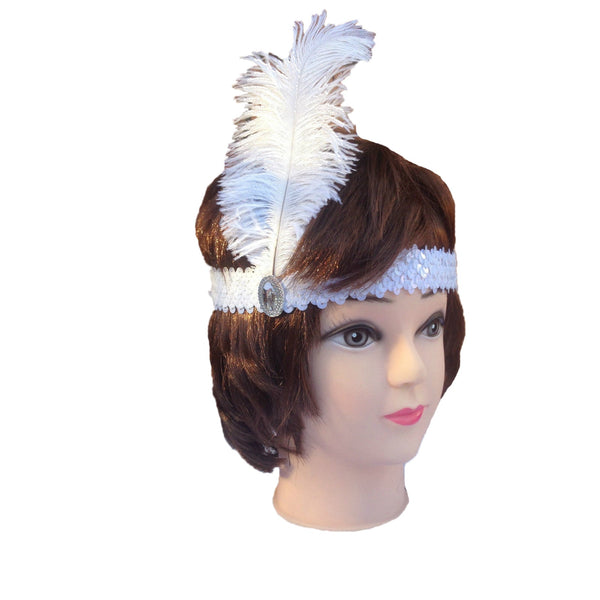 Br Costumes 12X 1920S Flapper Headband Headpiece With Feather & Sequin For Charleston Gatsby Party White Headbands