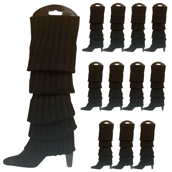 12X Knitted Womens Costume Neon Dance Party 80S Bulk Black Leg Warmers