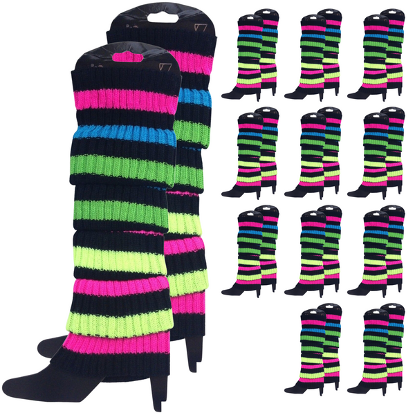 12X Knitted Womens Costume Neon Dance Party 80S Bulk Black Leg Warmers