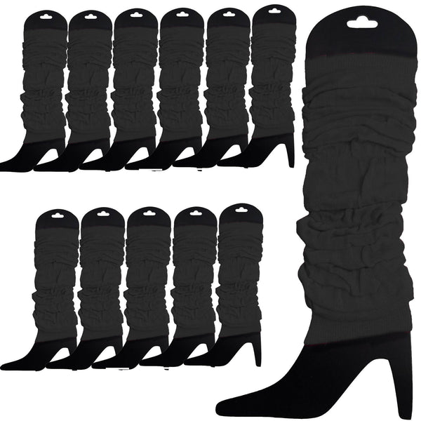 12 Knitted Womens Neon Party Ankle Fluro Dance Costume 80S Bulk Black Leg Warmers
