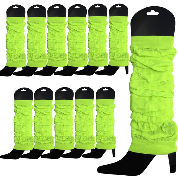 12 Knitted Womens Neon Party Ankle Fluro Dance Costume 80S Bulk Black Leg Warmers