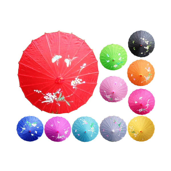 12X Parasol Umbrella Chinese Japanese Bamboo Flower Pattern 80Cm Large Bulk Assorted Colour Pack Party Decorations