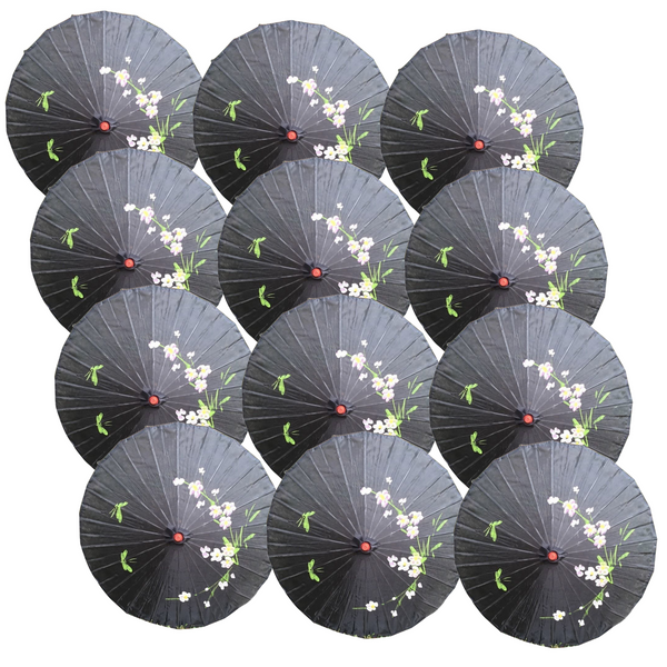 12X Parasol Umbrella Chinese Japanese Bamboo Flower Pattern 80Cm Large Bulk Assorted Colour Pack Party Decorations