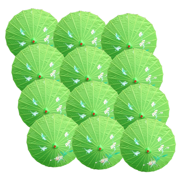 12X Parasol Umbrella Chinese Japanese Bamboo Flower Pattern 80Cm Large Bulk Assorted Colour Pack Party Decorations