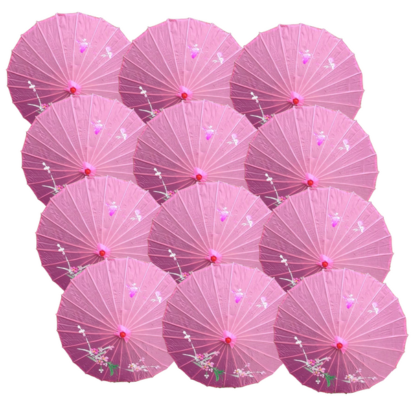 12X Parasol Umbrella Chinese Japanese Bamboo Flower Pattern 80Cm Large Bulk Assorted Colour Pack Party Decorations