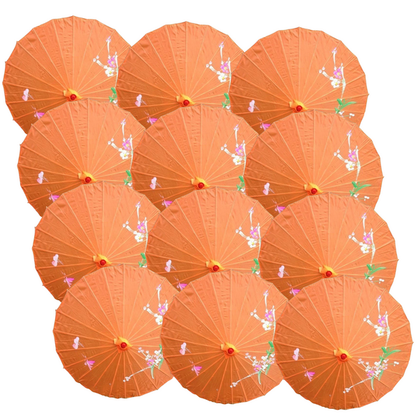 12X Parasol Umbrella Chinese Japanese Bamboo Flower Pattern 80Cm Large Bulk Assorted Colour Pack Party Decorations