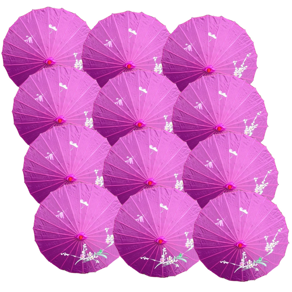 12X Parasol Umbrella Chinese Japanese Bamboo Flower Pattern 80Cm Large Bulk Assorted Colour Pack Party Decorations