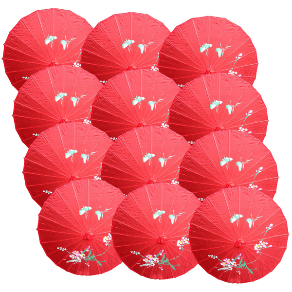 12X Parasol Umbrella Chinese Japanese Bamboo Flower Pattern 80Cm Large Bulk Assorted Colour Pack Party Decorations