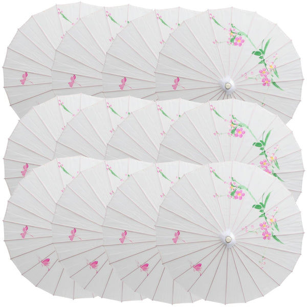 12X Parasol Umbrella Chinese Japanese Bamboo Flower Pattern 80Cm Large Bulk Assorted Colour Pack Party Decorations