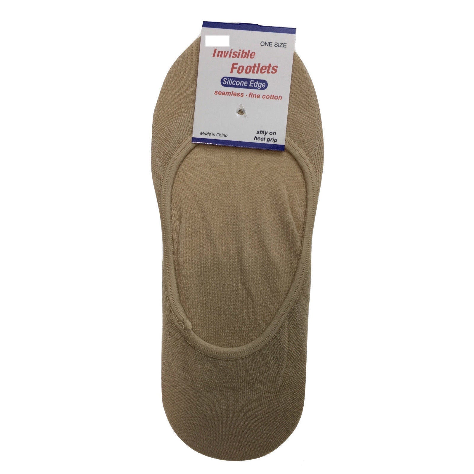 Br Apparel No Show Cotton Non Slip Heel Grip Low Cut Invisible Footlet Seamless Beige Socks