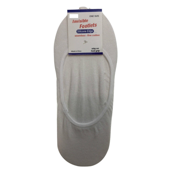 Br Apparel No Show Cotton Non Slip Heel Grip Low Cut Invisible Footlet Seamless White Socks
