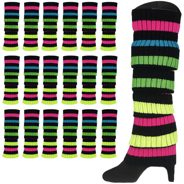 24X Womens Disco Winter Knit Dance Party Crochet Legging Socks Costume Assorted Pack Leg Warmers