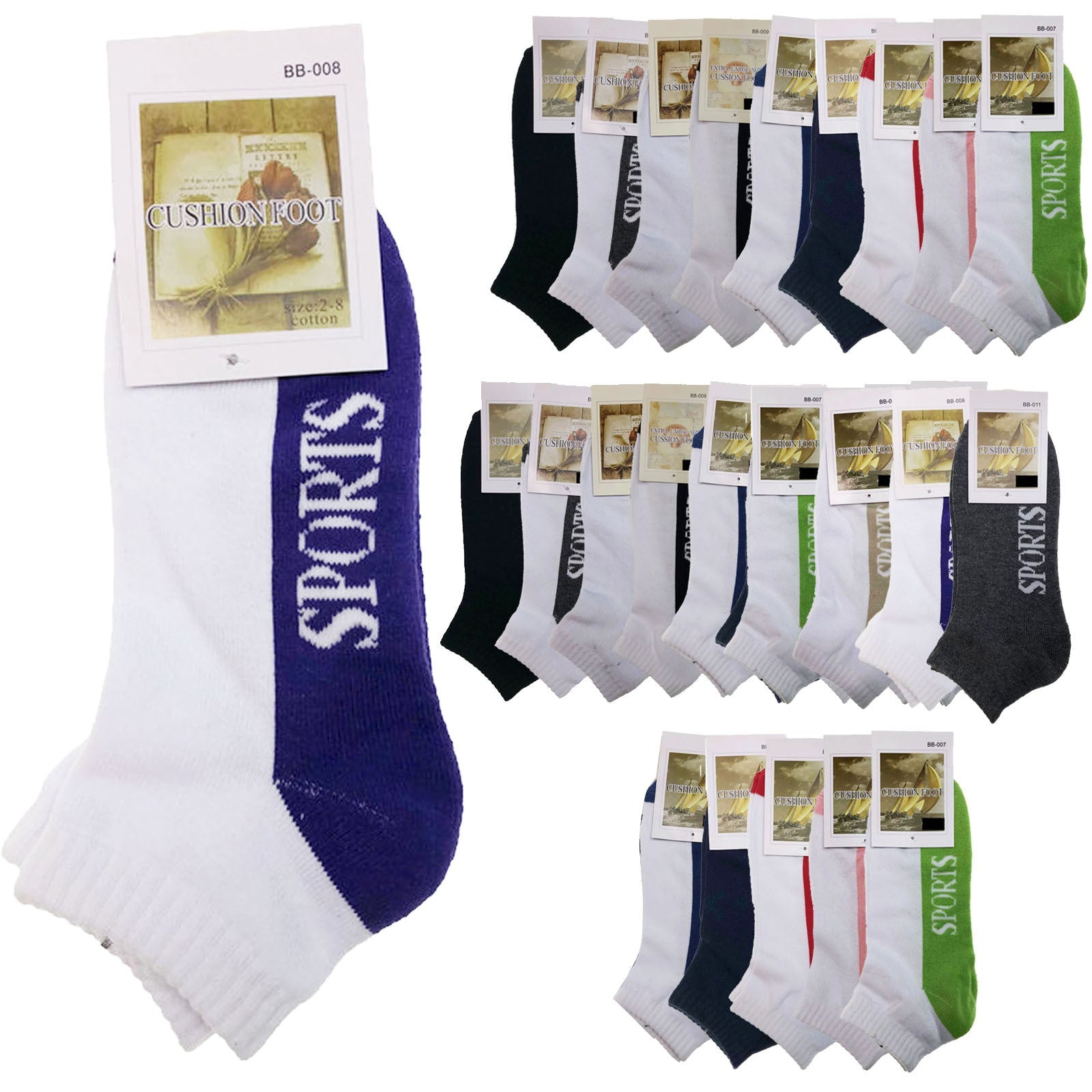 Br Apparel Cotton Ankle Socks Low Cut Cushioned Sport Running Bulk Pack 24 Pairs Womens Socks