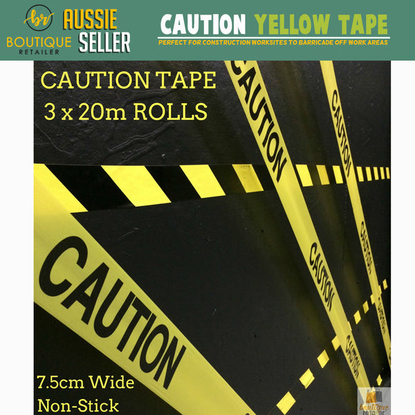 Br Safety 3X Caution Tape Yellow Warning Barricade Industrial Strip Non Stick 20M Caution & Flagging Tapes