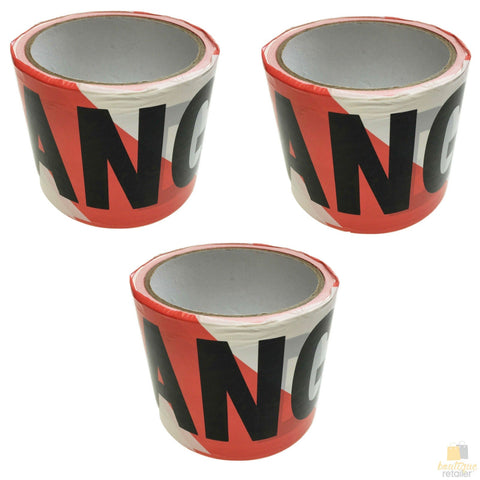 Br Safety 3X Danger Tape Red White Warning Barricade Barrier Strip Non Stick 20M Caution & Flagging Tapes