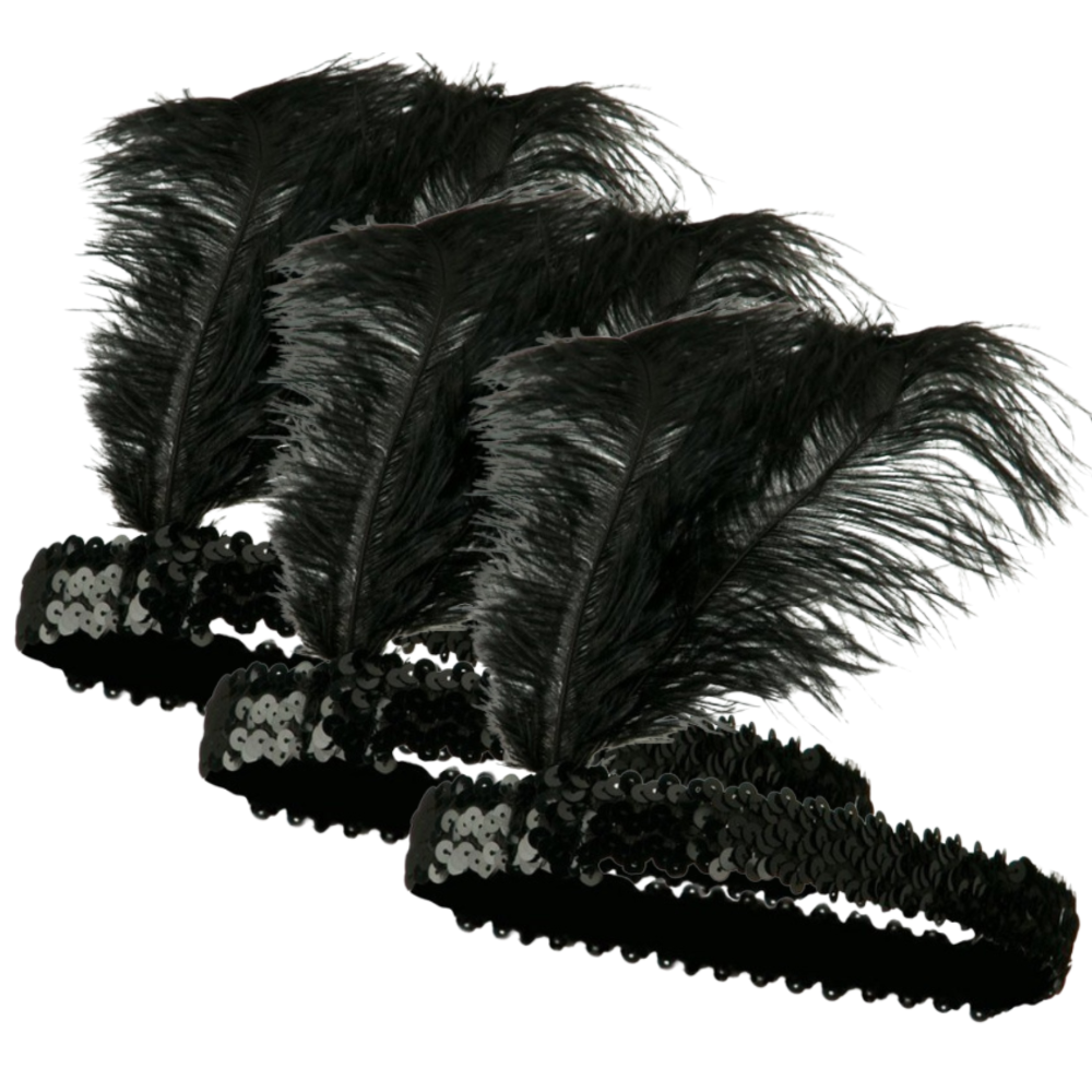 Br Costumes 3X 1920S Flapper Headband Headpiece Feather Sequin Charleston Gatsby Black Hair Accessories