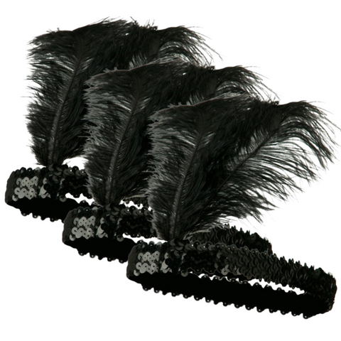 Br Costumes 3X 1920S Flapper Headband Headpiece Feather Sequin Charleston Gatsby Black Hair Accessories