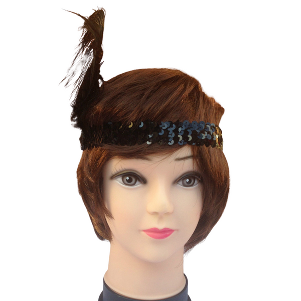 Br Costumes 3X 1920S Flapper Headband Headpiece Feather Sequin Charleston Gatsby Black Hair Accessories