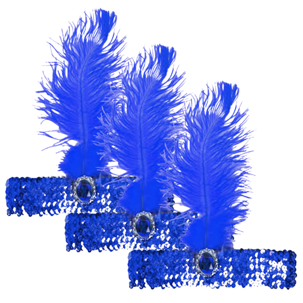 Br Costumes 3X 1920S Flapper Headband Headpiece Feather Sequin Charleston Gatsby Blue Hair Accessories