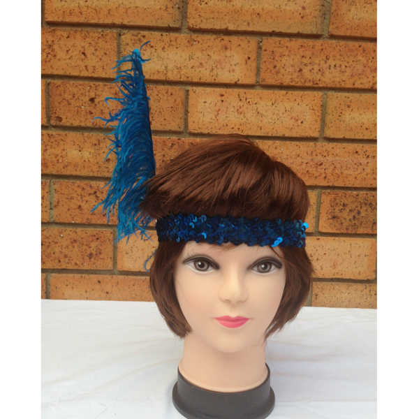Br Costumes 3X 1920S Flapper Headband Headpiece Feather Sequin Charleston Gatsby Blue Hair Accessories