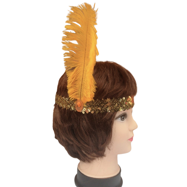 Br Costumes 3X 1920S Flapper Headband Headpiece Feather Sequin Charleston Gatsby Gold/Orange Hair Accessories