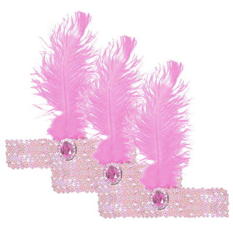 Br Costumes 3X 1920S Flapper Headband Headpiece Feather Sequin Charleston Gatsby Light Pink Hair Accessories