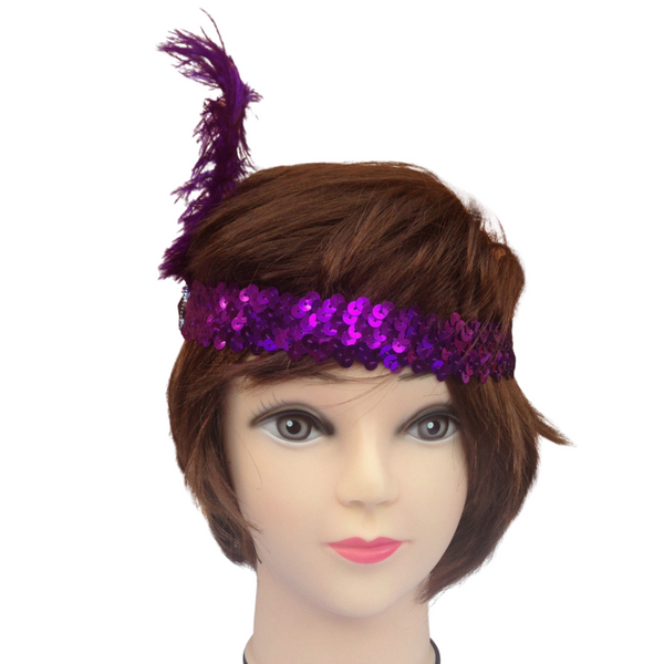 Br Costumes 3X 1920S Flapper Headband Headpiece Feather Sequin Charleston Gatsby Purple Hair Accessories