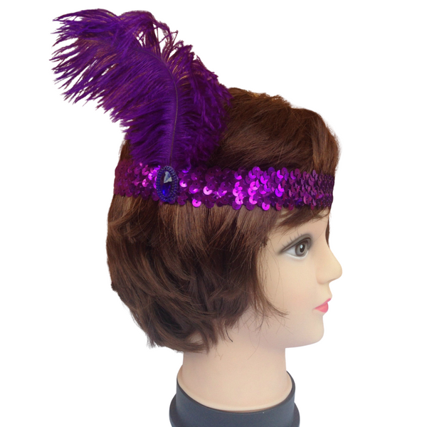 Br Costumes 3X 1920S Flapper Headband Headpiece Feather Sequin Charleston Gatsby Purple Hair Accessories