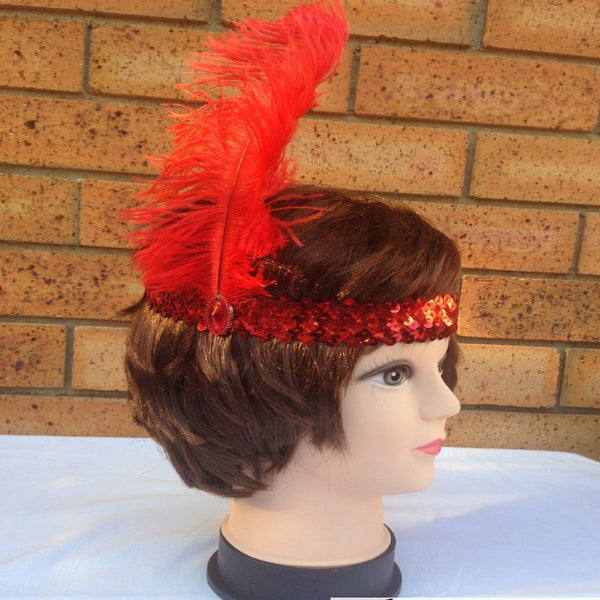 Br Costumes 3X 1920S Flapper Headband Headpiece Feather Sequin Charleston Gatsby Red Hair Accessories