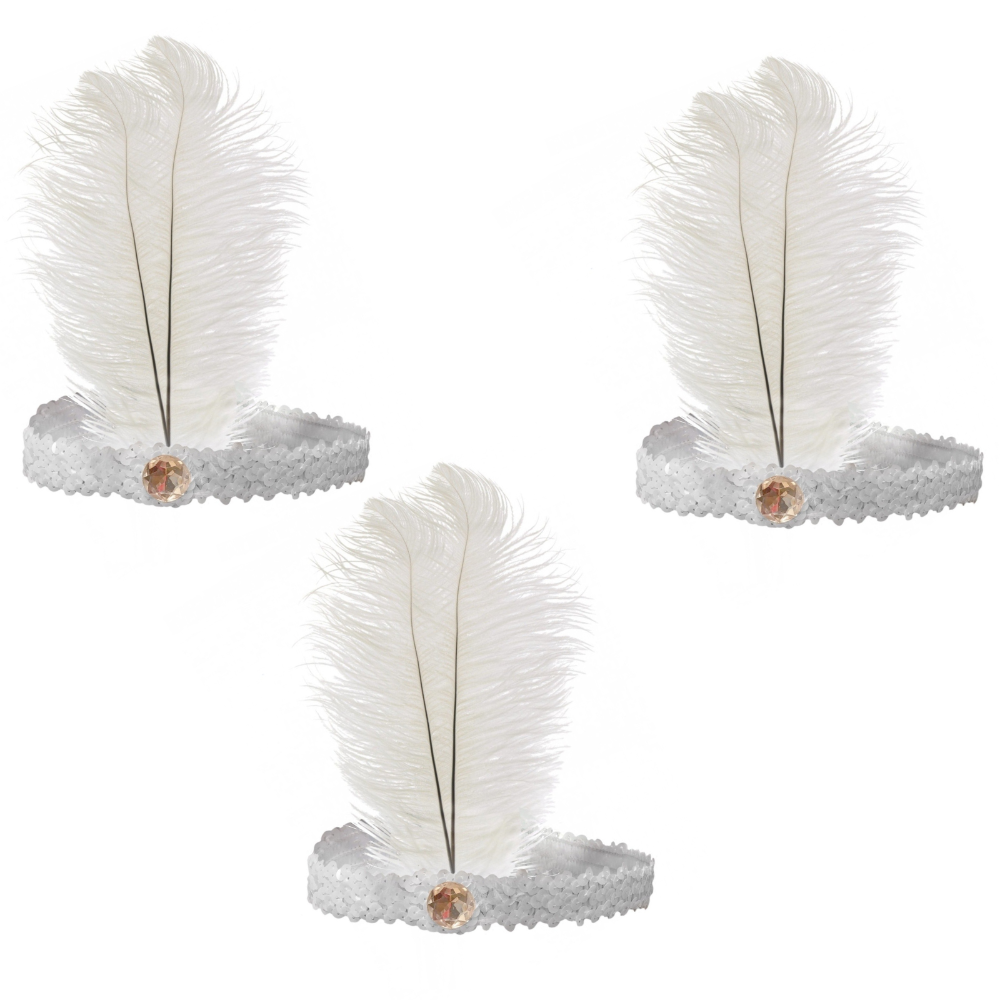 Br Costumes 3X 1920S Flapper Headband Headpiece Feather Sequin Charleston Gatsby White Hair Accessories