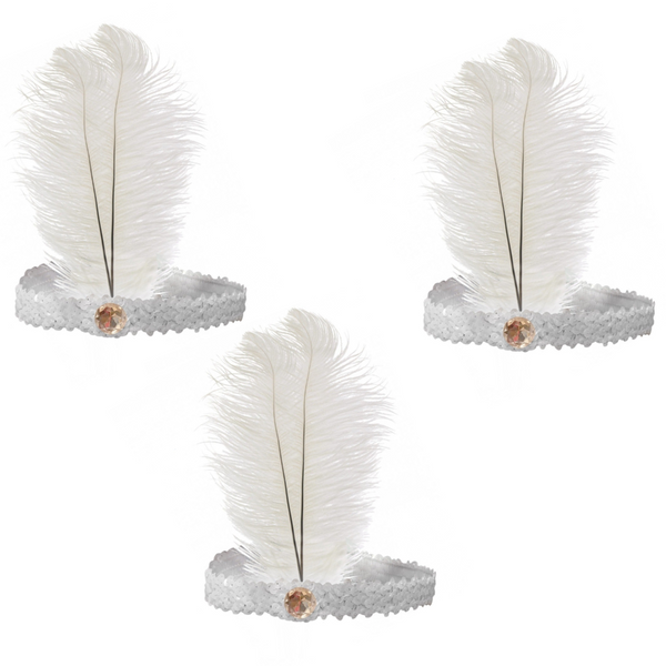 Br Costumes 3X 1920S Flapper Headband Headpiece Feather Sequin Charleston Gatsby White Hair Accessories