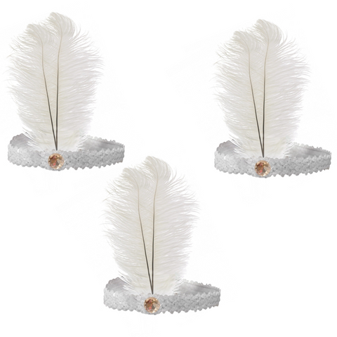 Br Costumes 3X 1920S Flapper Headband Headpiece Feather Sequin Charleston Gatsby White Hair Accessories