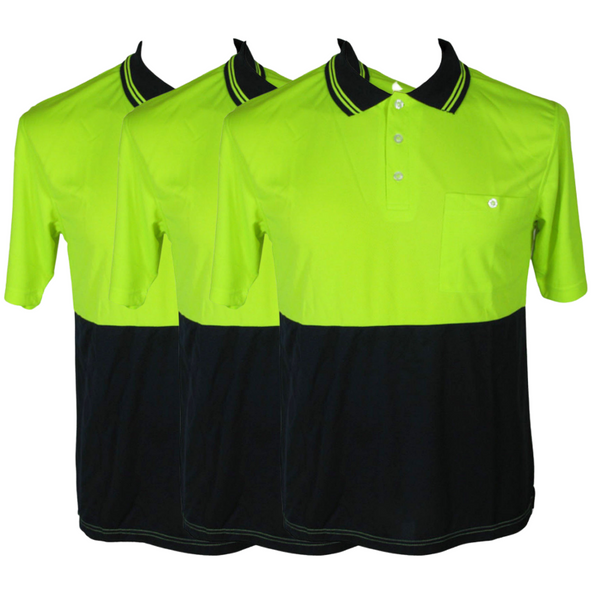 3X Hi Vis Polo Shirt Top Tee Safety Workwear Short Sleeve Breathable Mesh Bulk Yellow/Navy (16) T Shirts
