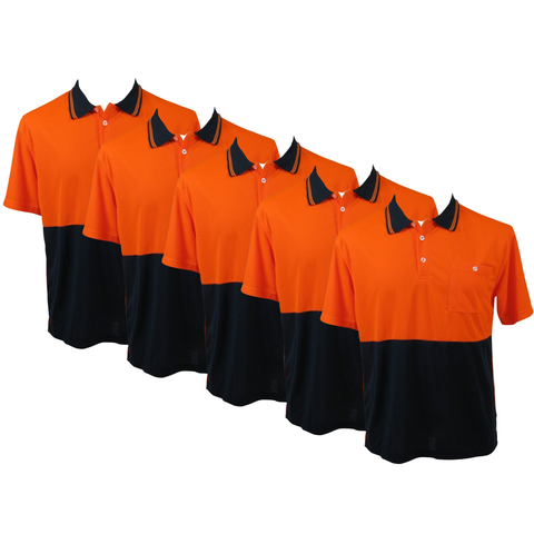Br Apparel 5X Hi Vis Polo Shirt Top Tee Safety Workwear Short Sleeve Breathable Mesh Bulk Orange/Navy Casual Shirts