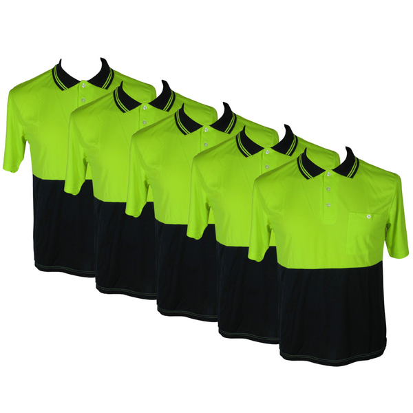Br Apparel 5X Hi Vis Polo Shirt Top Tee Safety Workwear Short Sleeve Breathable Mesh Bulk Yellow/Navy Casual Shirts