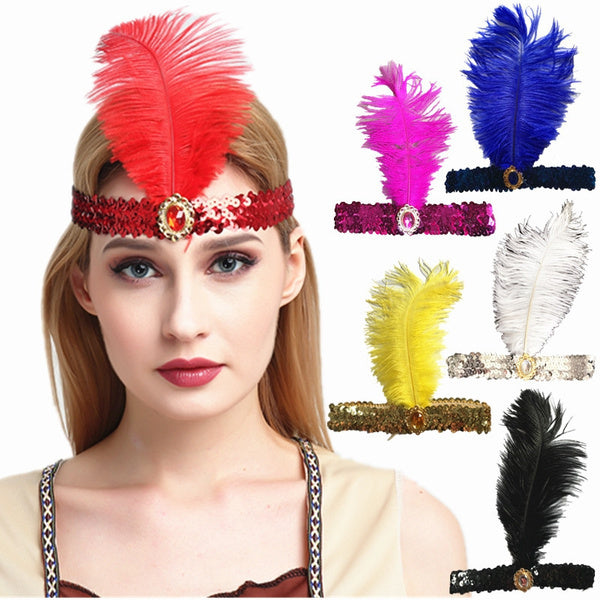 Br Costumes 6X 1920S Flapper Headband Headpiece Feather Sequin Charleston Party Bulk Assorted Colours Pack Headbands