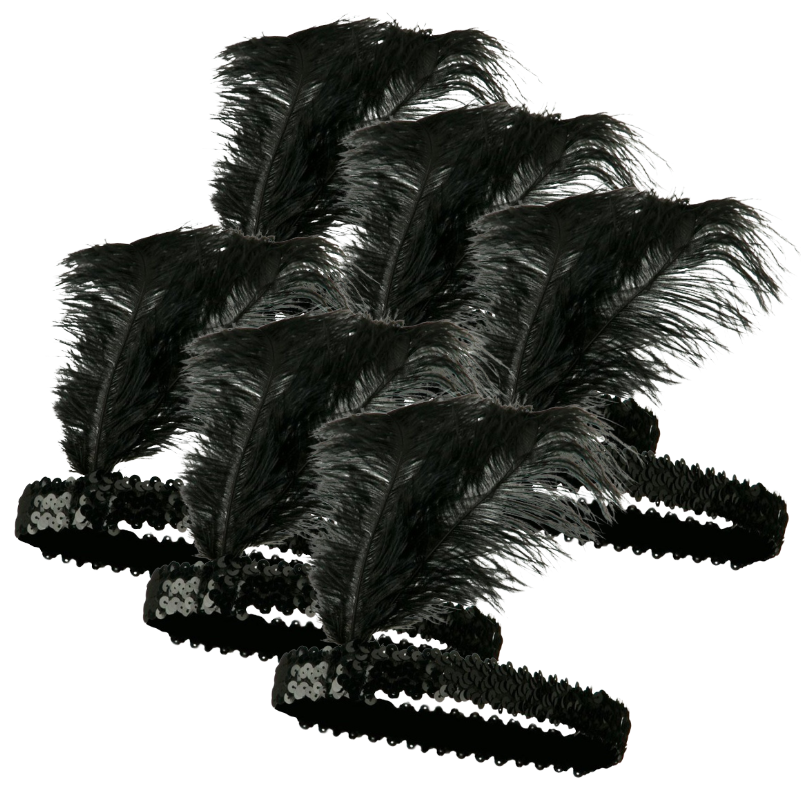 Br Costumes 6X 1920S Flapper Headband Headpiece Feather Sequin Charleston Party Bulk Black Headbands