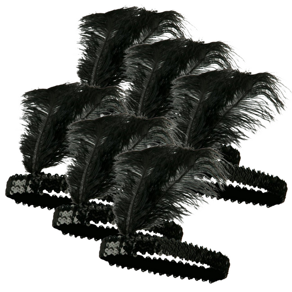 Br Costumes 6X 1920S Flapper Headband Headpiece Feather Sequin Charleston Party Bulk Black Headbands