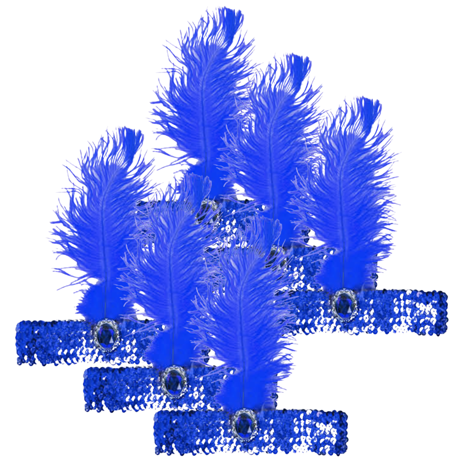 Br Costumes 6X 1920S Flapper Headband Headpiece Feather Sequin Charleston Party Bulk Blue Headbands