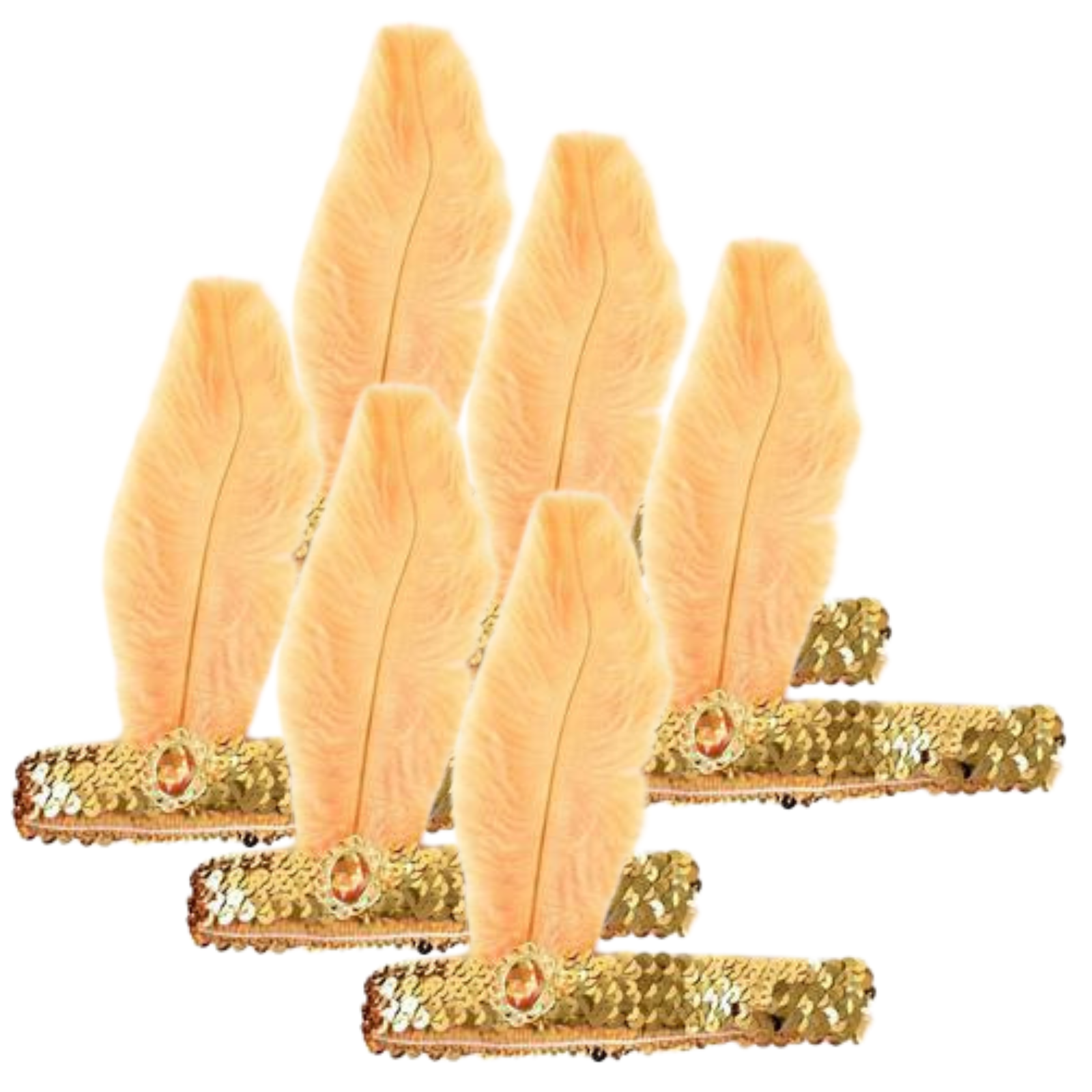 Br Costumes 6 X 1920S Flapper In Gold And Orange With Sequin Band Feather Jewel Detail Headbands