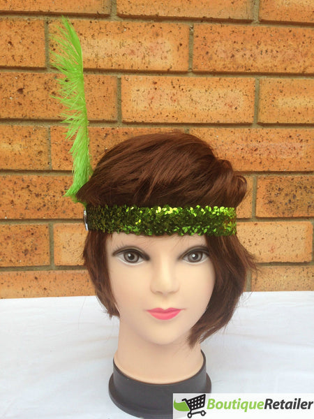 Br Costumes 6X 1920S Flapper Headband Headpiece Feather Sequin Charleston Party Bulk Green Headbands