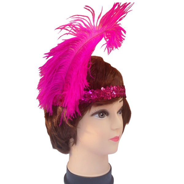 Br Costumes 6X 1920S Flapper Headband Headpiece Feather Sequin Charleston Party Bulk Hot Pink Vintage Glamour Roaring Twenties Dance Headbands